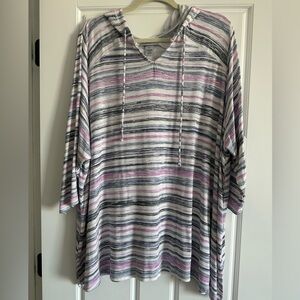 Women’s plus size 3X Striped Hooded knit Top with Drawstrings.